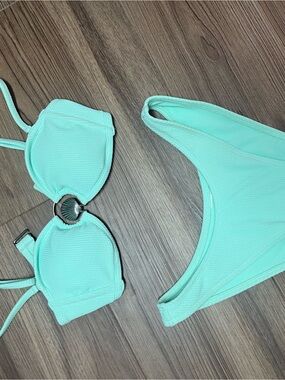 Mint Green Textured Bikini Set with Ring Detail